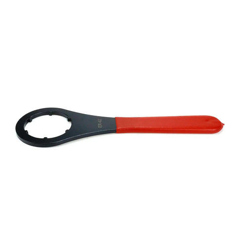 Front view of Pro Grade ER40 Nut Wrench Spanner For Collet Chuck Nut, Heavy Duty Carbon Steel Machining Tool, red handle visible