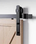 Black Carbon Steel Barn Door Hardware Kit With 6 To 16 Ft Sliding Track and rollers for double doors, I-shaped heavy-duty design