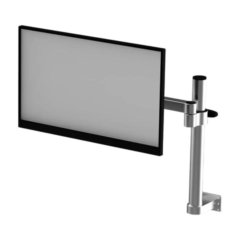 Rock Solid Wall Mounted Aluminum Swivel Monitor Arm With Full Extension Bracket installed with a large display showing smooth glide adjustments.