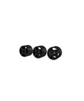 Dead On Fit 20 Piece Heavy Duty PVC Interchangeable Guide Bushing Set For Quarter Inch Shank Router Bits, three black bushings.