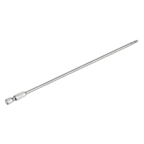 Top Shelf T15 Security Torx Bits With Hole, Dead Nuts Magnetic T Slot Screwdriver Bit, 1/4 Inch Hex Shank 8 Inch Long S2 Steel Tamper Resistant T Star Driver For Stubborn Fasteners, silver metal shaft.