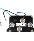 Universal 12V 500A Winch Solenoid Relay Contactor For Heavy Duty Upgrades, showing top view with wire connections
