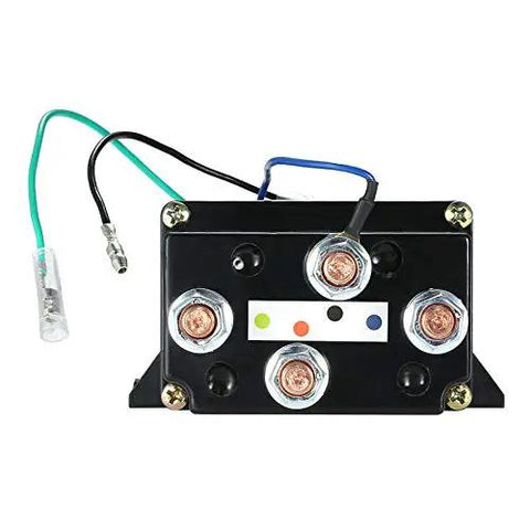 Universal 12V 500A Winch Solenoid Relay Contactor For Heavy Duty Upgrades, showing top view with wire connections