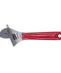 Extra Capacity Adjustable Wrench With Forged Alloy Steel Jaw, High Polish Chrome Finish, 6 1/2 Inch Length, red handle