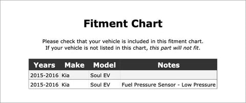 Fitment chart for Straight Swap AC Compressor Cut Off Switch For Kia Soul Ev 2015 2016 Oem Replacement, detailing vehicle compatibility.