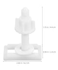 Close-up of a 10 Pieces Universal Toilet Seat Bolts Kit With Nuts And Washers In ABS Plastic, showing dimensions in inches and cm.