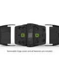 TruClose Multi Adjust Tough Built To Last Gate Hinges black 2 pack with removable hinge covers and fasteners visible