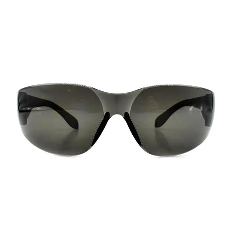 Badass Impact Resistant Polycarbonate Safety Glasses Featuring Anti Scratch Coating High Flex Comfort Frame And Dope Smoke Tint Lenses front view