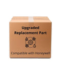 No Hassle Plug and Play Photoelectric Smoke Detector Replacement Sensor With Remote Test Button Rock Solid Direct Fit Drop In Upgrade For Honeywell Fire Safety Systems cardboard box packaging display with upgrade info.