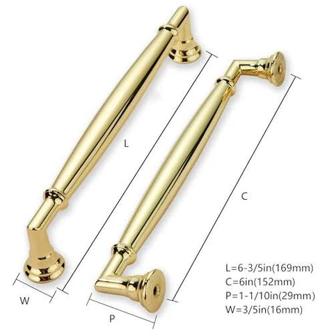 10 Pack Polished Brass Cabinet Pulls Center to Center 6 Inch Heavy Duty Solid Handles for kitchen cabinets and drawers with measurements
