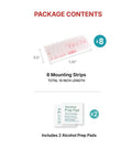 Package contents: 8 adhesive mounting strips 10 inches long, 2 alcohol prep pads. Heavy Duty EZ Pass Mounting Strips With Adhesive For All Toll Passes IPass FasTrak IZo Weatherproof No Sweat Installation And Removal Includes 8 Strips And Prep Pads.