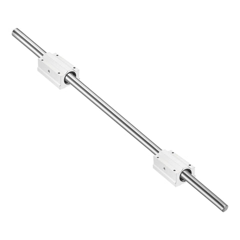 Two white aluminum SCS12LUU linear bearing blocks on a 12mm round shaft, 70mm long