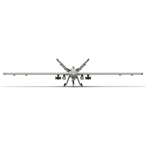 Front view of MQ-9 Reaper UAV Building Blocks Model Kit With 722 Pieces, MOC 101708 Dope Creative Transport Plane Military Aircraft Display