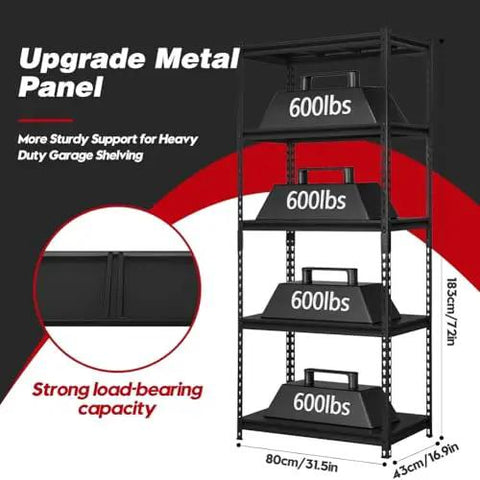 Heavy Duty Kickass Metal Storage Rack Five Tier Utility Shelves For Kitchen Pantry Closet Or Garage Organization Double Layer Legs And Strong Ribbed Panels Designed For Zero Wobble