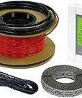 Complete Floor Heating Cable Kit For 30 Sq Ft In Floor Radiant Heating 120V Electric Warming System With 120 Ft Cable And 7 Day Programmable Thermostat With Floor Sensor showing heating cable spool and thermostat.