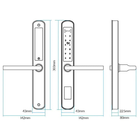 Tough As Nails Waterproof Gate Lock Featuring Fingerprint Scan Smart App Control And Keypad Access For Aluminum Or Iron Doors dimensions diagram
