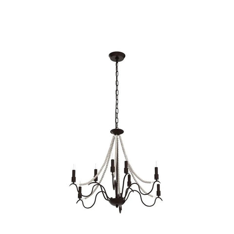 9 Light French Country Rustic Farmhouse Candle Chandelier With Wood Beads Bronze Finish Kitchen Island Lighting 47.2 Inch