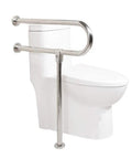 Heavy Duty 304 Stainless Steel Bathroom Handrail Tough As Nails Grab Bar For Wheelchair Accessibility Non Slip Shower Support Railing next to a toilet.