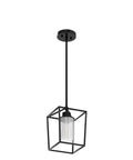 Height Adjustable Black Iron Cage Farmhouse Pendant Light With Clear Glass Shade For Kitchen Island Dining Room Entrance Hallway Modern Rustic Fixture That You Can Install In Minutes No Fuss Setup Bulb Not Included displayed in black iron with glass shade hanging.