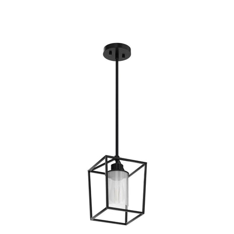 Height Adjustable Black Iron Cage Farmhouse Pendant Light With Clear Glass Shade For Kitchen Island Dining Room Entrance Hallway Modern Rustic Fixture That You Can Install In Minutes No Fuss Setup Bulb Not Included displayed in black iron with glass shade hanging.