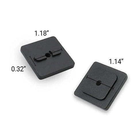 Universal MOLLE Panel Mounting Bracket Base Matte Black Steel 4 Pack Durable Powder Coated for Tactical Gear, shown front and side.