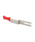 Pro Grade Emergency Break In Tool Stainless Steel Construction With Grippy Red Rubber Sleeve Compact Firefighter Quick Entry Kit 10 7/16 Inches Long shown from side view.