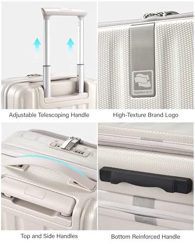 Hanke 24-inch expandable hard-shell luggage with wheels, ivory white; telescoping handle and multiple top/side handles.