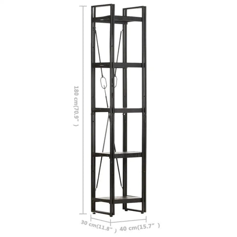 5 Tier Bookcase In Black With Solid Mango Wood Shelves And A Powder Coated Steel Frame Dope Industrial Style Open Design