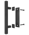 Two Pack 12 Inch Barn Door Handles Set With Rustic Two Side Pull And Flush Sliding Design For Gates, Garages, Sheds, And Furniture In Black Square Finish, Includes All Mounting Hardware For Quick DIY Install, front view