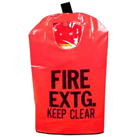 Premium 10 Pack Fire Extinguisher Covers With Slick Viewing Window Bright Red OSHA approved shield for 10 lb tanks indoor use