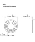 Technical diagram of Five Pack 6207 2RS Deep Groove Ball Bearings 35x72x17mm Double Sealed Pre Lubricated For High RPM Built Tough Durable Bearings.