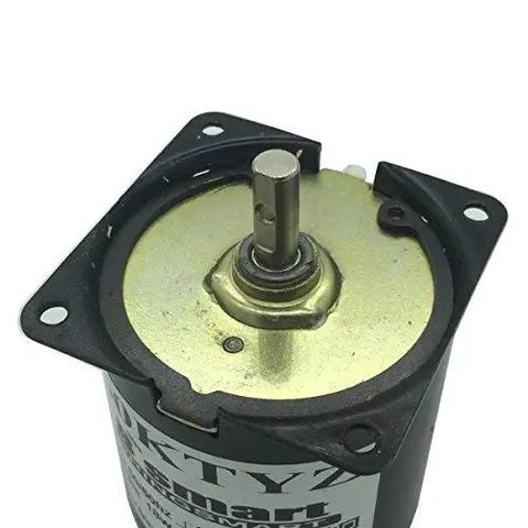 Close-up of 60KTYZ 15 RPM AC Motor with built-in gearbox, showing claw pole permanent magnet design, 110V, 60x60mm size.