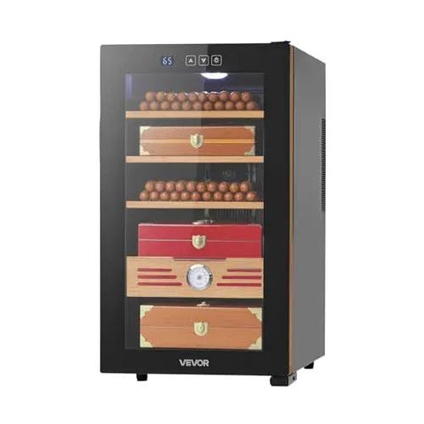 Electric Humidor For Home Use 48L Cigar Cabinet With Cooling Temperature Control 350 Count Capacity Spanish Cedar Shelves