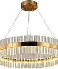 Crystal Rod Pendant Light Gold Finish Round Hanging Lamp Kit With LED Chandelier Three Way Color Lighting Modern Postmodern Style