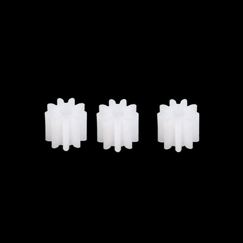 Three 9-tooth plastic gears from 50 Pack Plastic Gears With 9 Teeth Model 092A Worm Gear Set For RC Cars And Robot Motors