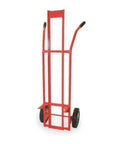 Heavy Duty Red Steel Pail Hand Truck With 500 LB Capacity For Five Gallon Drums, upright view, red painted steel, designed for easy transport.