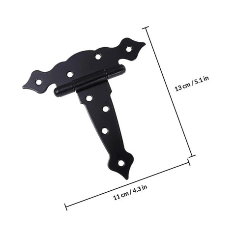 Heavy Duty Black Iron T Shape Strap Hinge With 8 Screw Holes For Doors Gates And Worktops Flexible And Easy Dismantle Hinge For DIY Projects And Workshops In Woodworking Garages And Sheds, 13cm black iron