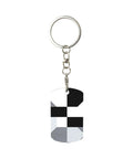 Heavy Duty Aluminum Keychain With Black And White Piano Plate Grid Print Rectangular Steel Keyring Built Tight For Everyday Carry Clean Aesthetic Daily Driver Gift Ready, featuring geometric pattern.