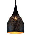 Industrial Wrought Iron Pendant Light Adjustable Single Head E27 Chandelier for Kitchen Island with intricate perforated design.