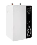 Compact 1500W 10L Electric Water Heater 110V For Kitchen Bathroom And RV, white unit with control dial and stainless steel accents.