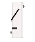 Side view of Portable Outdoor Tankless Water Heater Crushes Cold Water Blues With 7 Liters Per Minute Flow and sturdy black handle.