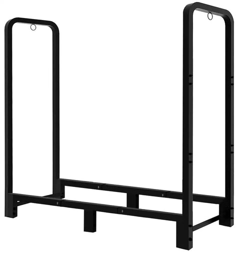 Heavy Duty 4 Foot Firewood Rack For Indoor And Outdoor Use, Adjustable Fireplace Wood Holder, Black steel stand