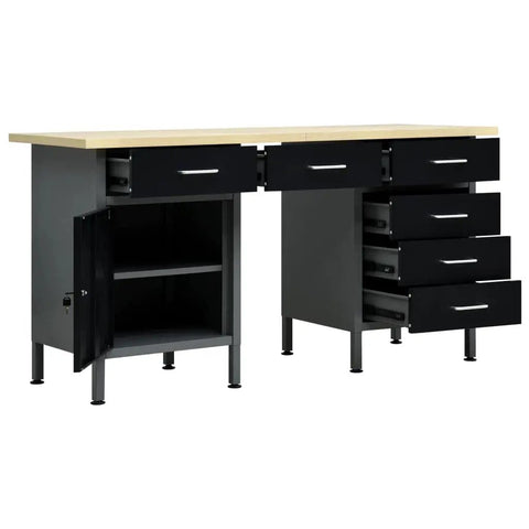 Heavy Duty Workbench With 6 Drawers And Lockable Cabinet 63 Inch Steel Work Station for garage and workshop, adjustable feet
