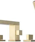 Contemporary Sleek Brushed Gold Roman Bathtub Faucet With Ceramic Valve, two handles, shower mixer, four hole mount