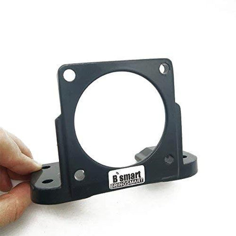 Front view of Bringsmart motor mounting bracket for 60ktyz AC gear motor; black metal, circular center hole, flange.