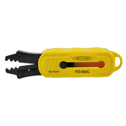 FO SNC Fiber Optic Strip And Cut Tool with yellow handle and retractable blades visible against a white background.