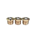Built Tough Brass Flange Spring Ball Plungers Paired With Press Fit Wave Screws M4 Through M16 three brass plungers close-up.