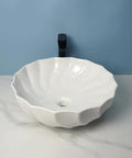 USZWBY Vessel Sinks Modern Minimalist Hotel Washroom Above Basin Bathroom Round Washbasin Ceramic Vessel Sink Bathroom Bowl Sink with fluted design.
