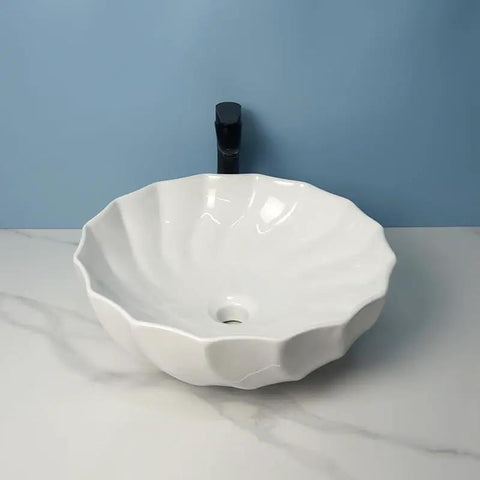USZWBY Vessel Sinks Modern Minimalist Hotel Washroom Above Basin Bathroom Round Washbasin Ceramic Vessel Sink Bathroom Bowl Sink with fluted design.