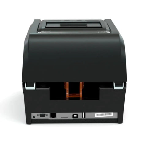 No Sweat Compact OSHA Safety Label Printer Built For Heavy Duty Warehouse Tasks Quick Print Vinyl Sticker Maker rear view showing connection ports.